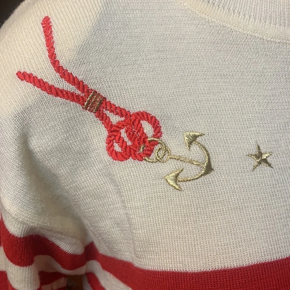 Vintage red white gold embroidered Nautical sweater 80s 90s